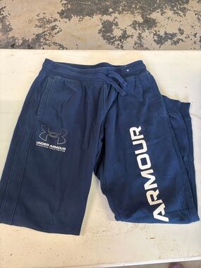 Under Armour Navy Sweatpants with White ARMOUR Text